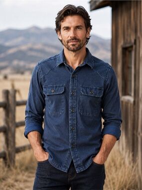 Stetson x Taylor Stitch Indigo Hemp Blend Western Shirt Men’s Size 40 M/L